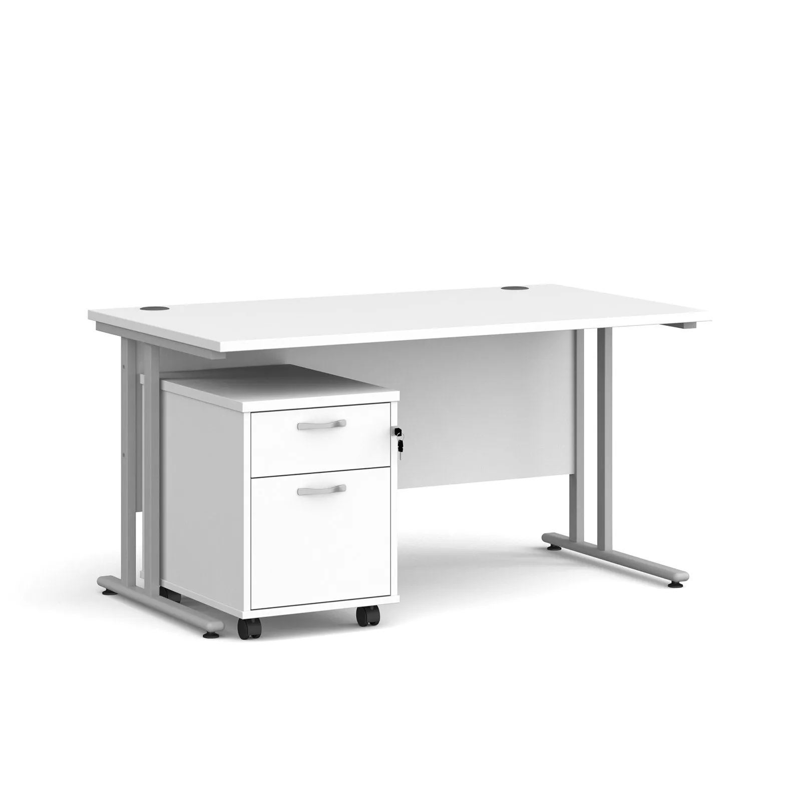 Straight desk 800mm deep with 2 drawer pedestal - rectangle desk in white, walnut, grey oak, oak and beech