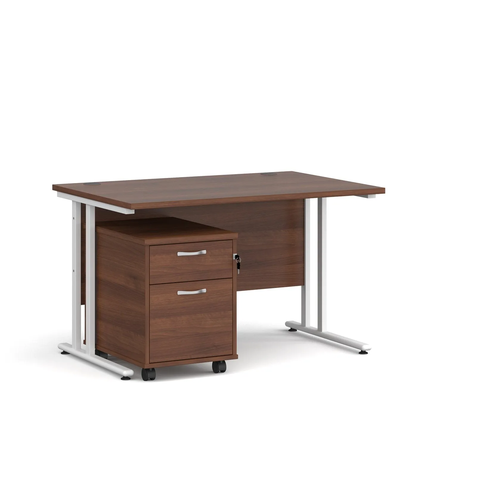 Straight desk 800mm deep with 2 drawer pedestal - rectangle desk in white, walnut, grey oak, oak and beech