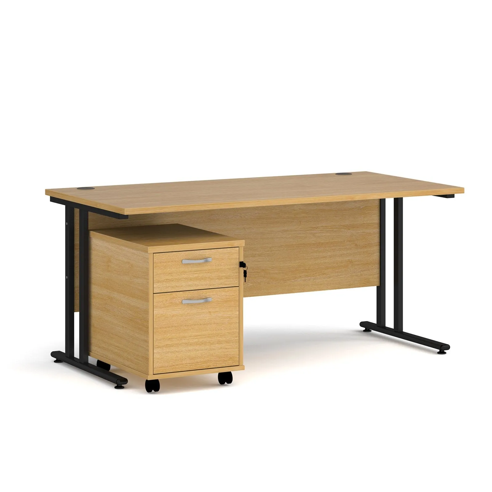 Straight desk 800mm deep with 2 drawer pedestal - rectangle desk in white, walnut, grey oak, oak and beech