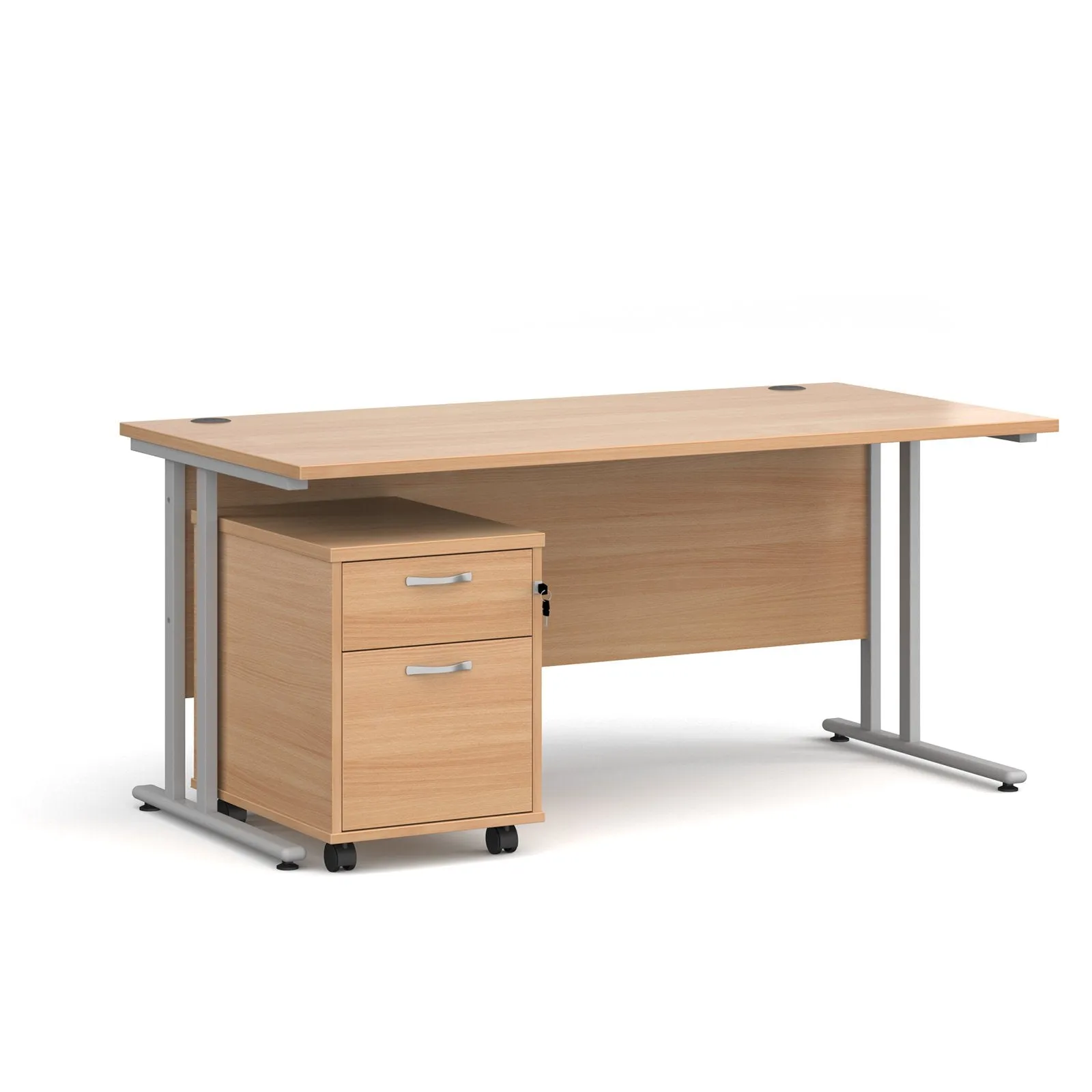 Straight desk 800mm deep with 2 drawer pedestal - rectangle desk in white, walnut, grey oak, oak and beech