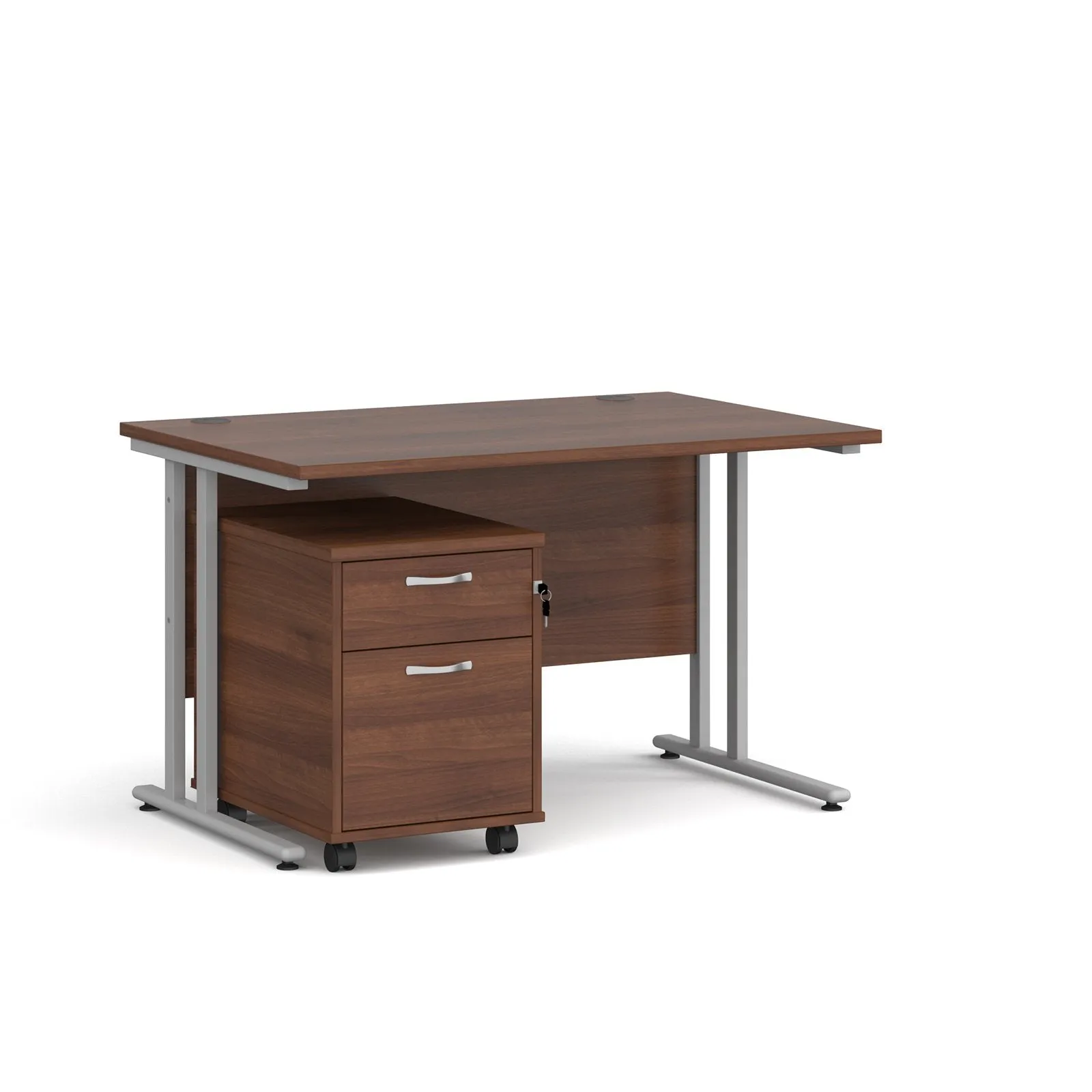 Straight desk 800mm deep with 2 drawer pedestal - rectangle desk in white, walnut, grey oak, oak and beech