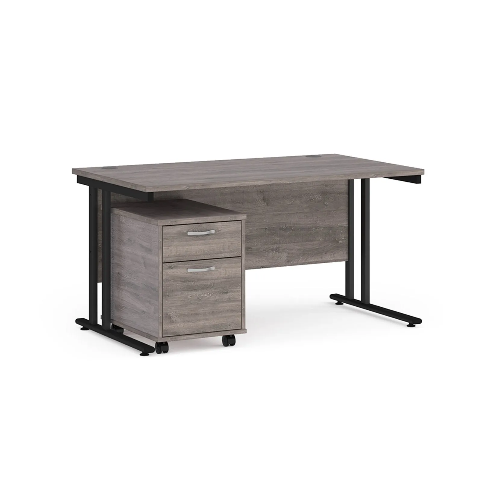 Straight desk 800mm deep with 2 drawer pedestal - rectangle desk in white, walnut, grey oak, oak and beech