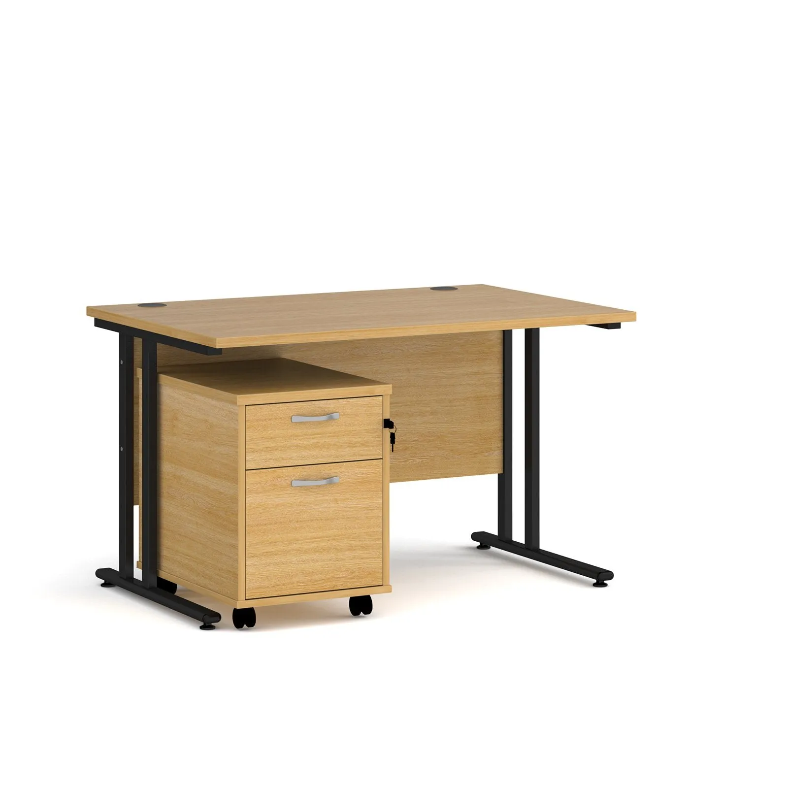 Straight desk 800mm deep with 2 drawer pedestal - rectangle desk in white, walnut, grey oak, oak and beech