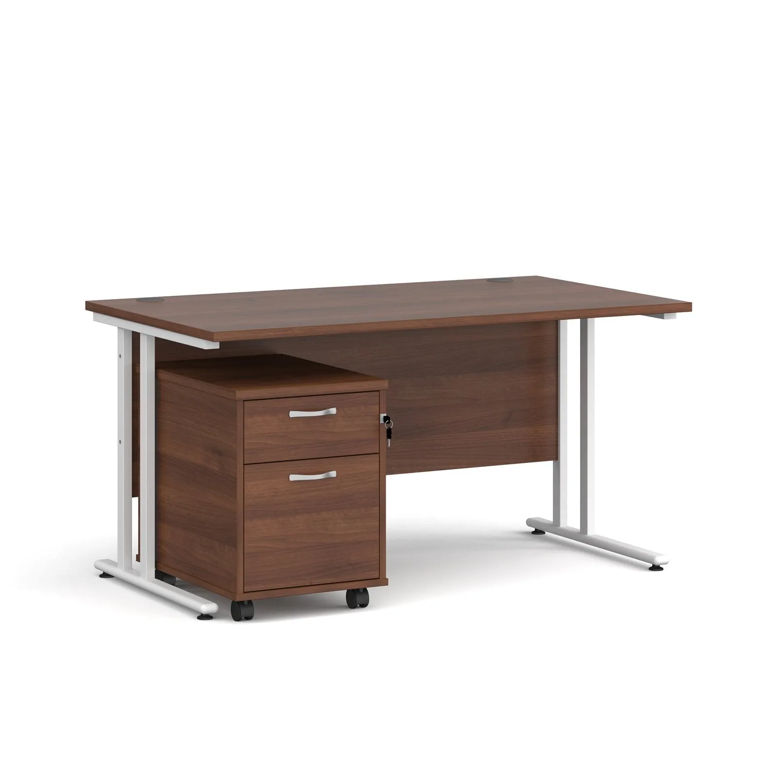 Straight desk 800mm deep with 2 drawer pedestal - rectangle desk in white, walnut, grey oak, oak and beech
