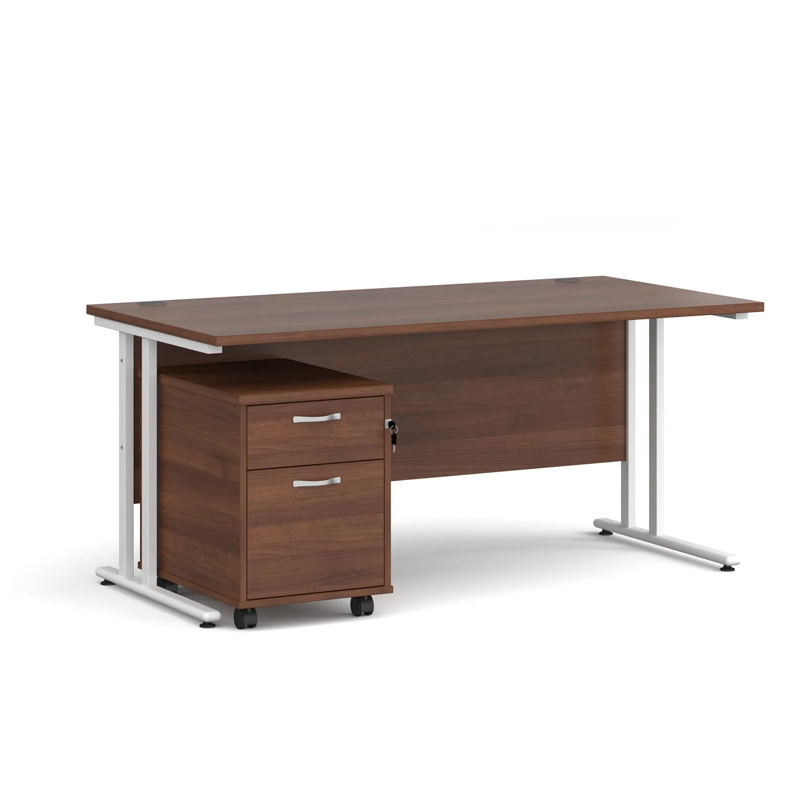 Straight desk 800mm deep with 2 drawer pedestal - rectangle desk in white, walnut, grey oak, oak and beech