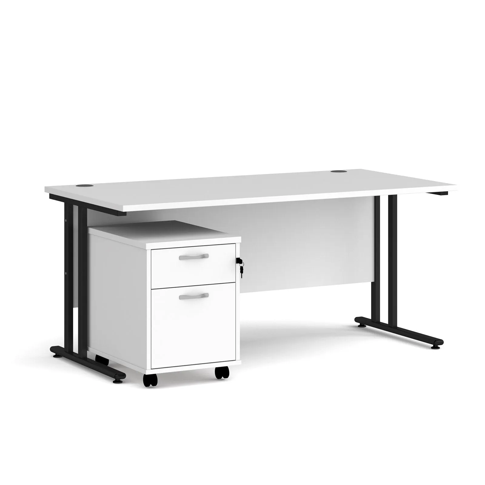 Straight desk 800mm deep with 2 drawer pedestal - rectangle desk in white, walnut, grey oak, oak and beech