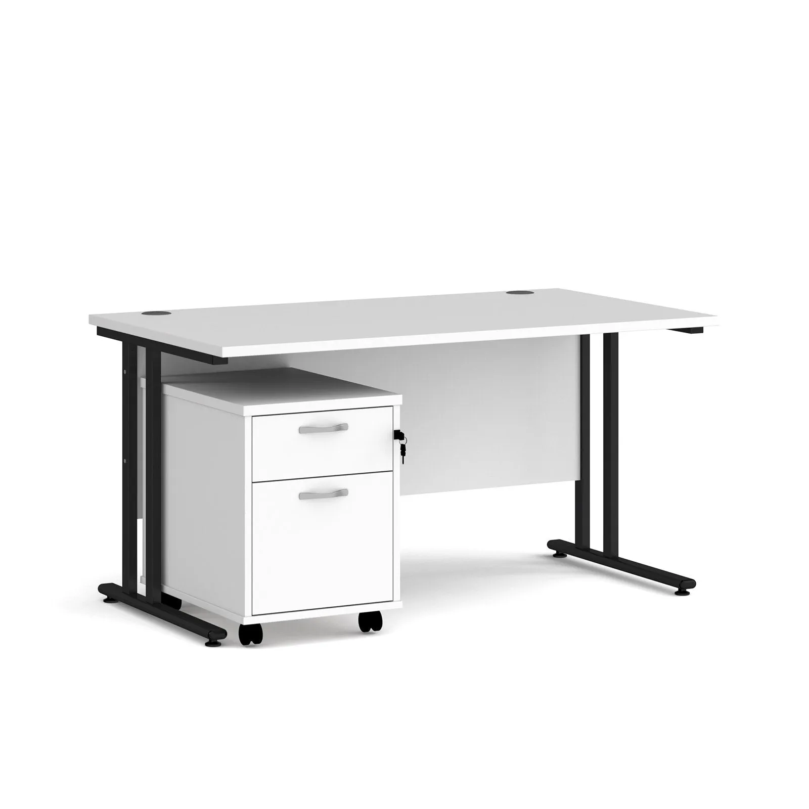 Straight desk 800mm deep with 2 drawer pedestal - rectangle desk in white, walnut, grey oak, oak and beech