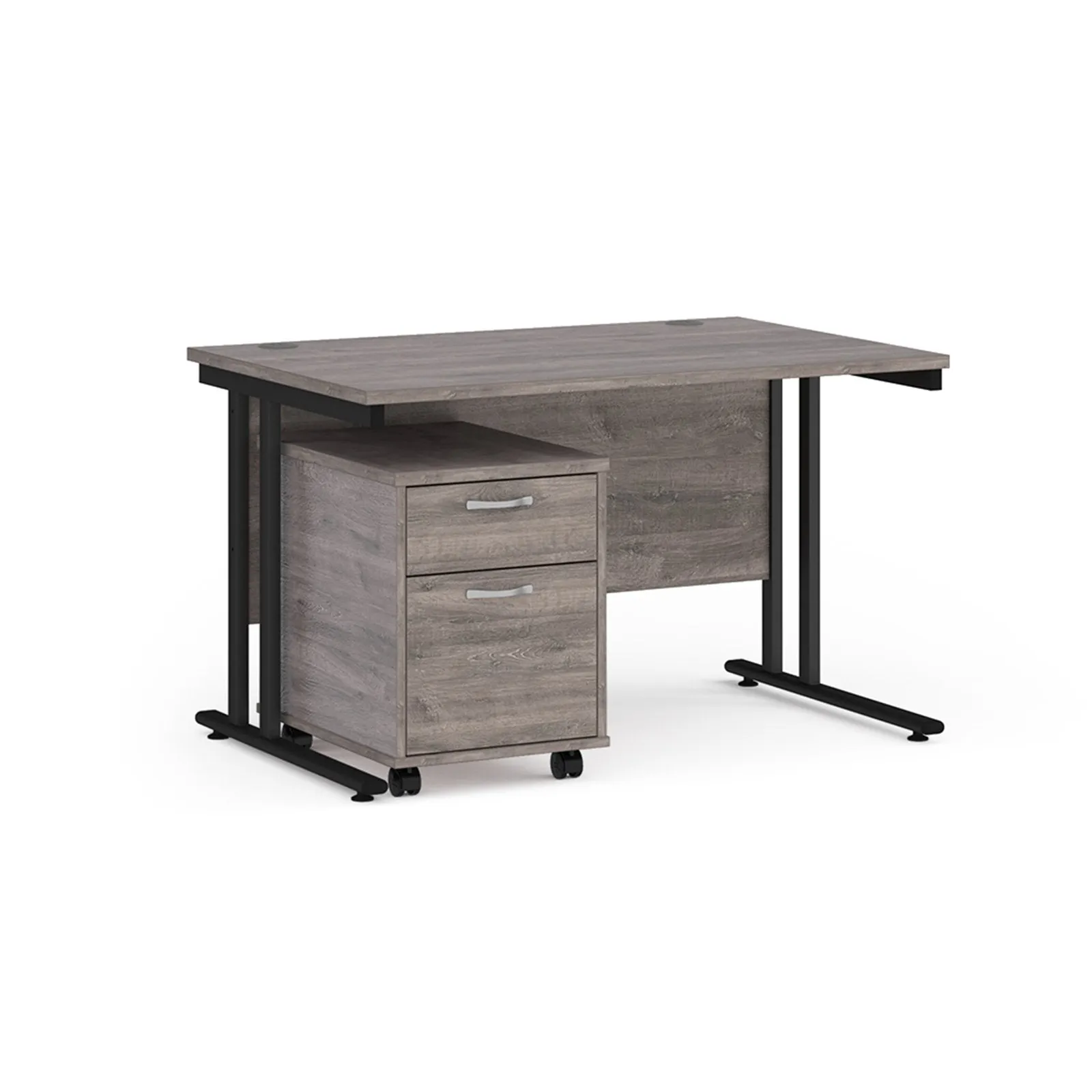 Straight desk 800mm deep with 2 drawer pedestal - rectangle desk in white, walnut, grey oak, oak and beech