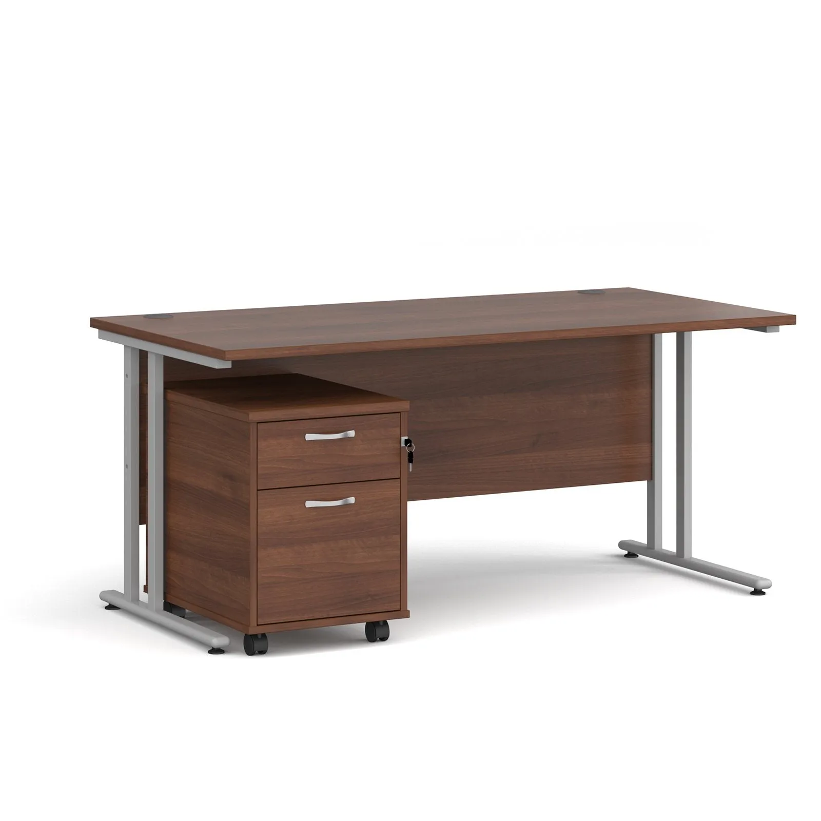 Straight desk 800mm deep with 2 drawer pedestal - rectangle desk in white, walnut, grey oak, oak and beech