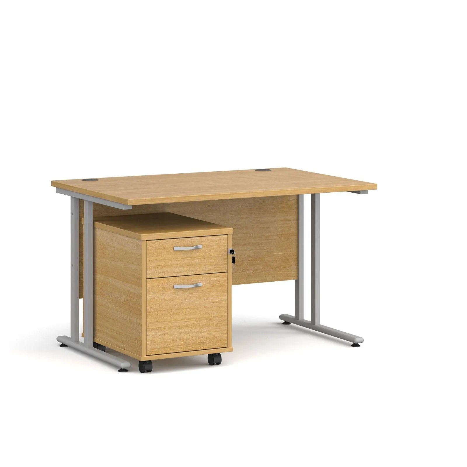 Straight desk 800mm deep with 2 drawer pedestal - rectangle desk in white, walnut, grey oak, oak and beech