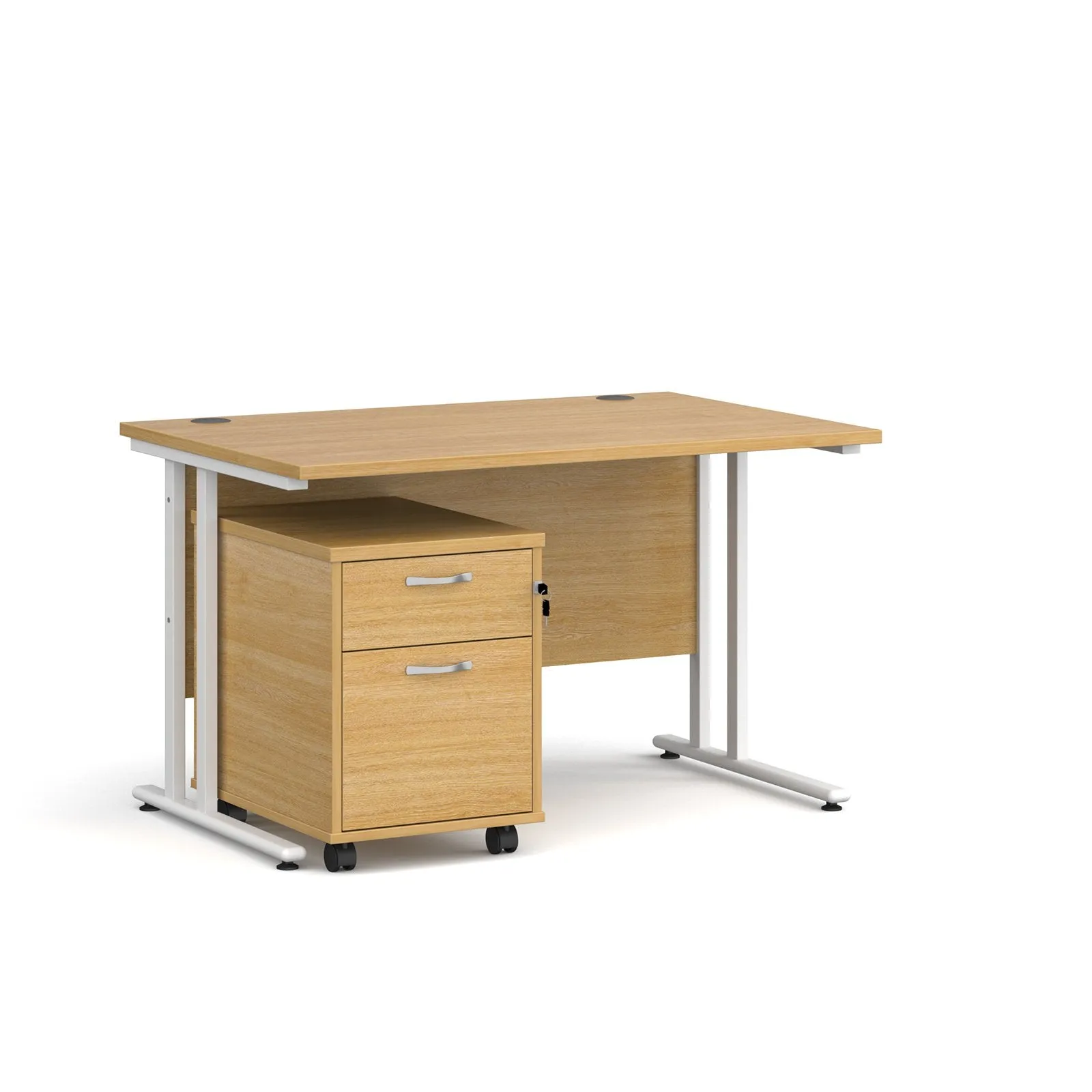 Straight desk 800mm deep with 2 drawer pedestal - rectangle desk in white, walnut, grey oak, oak and beech