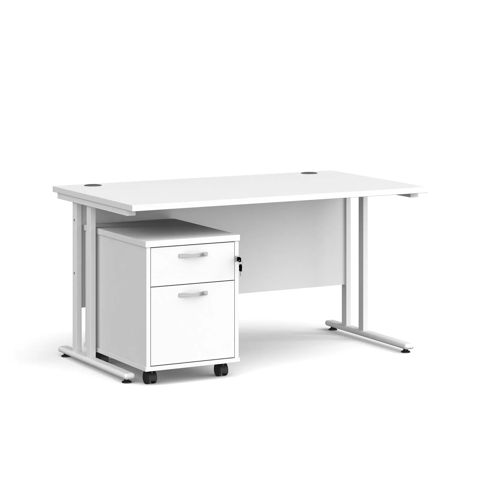 Straight desk 800mm deep with 2 drawer pedestal - rectangle desk in white, walnut, grey oak, oak and beech