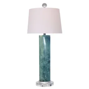 Tall Dark Blue Jade Oval Cylinder Table Lamp with Crystal Accents