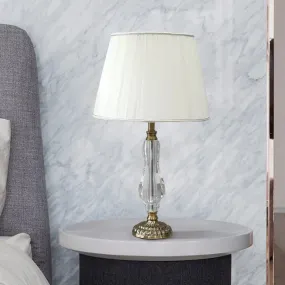 Tapered Drum Crystal Table Light with Contemporary Fabric Shade - Small White Desk Lamp