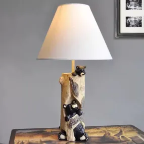 Tapered Fabric Desk Light - Country Style Table Lamp with Bear for Kid's Bedroom
