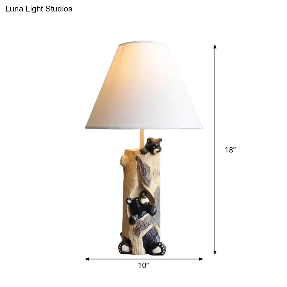 Tapered Fabric Desk Light - Country Style Table Lamp with Bear for Kid's Bedroom