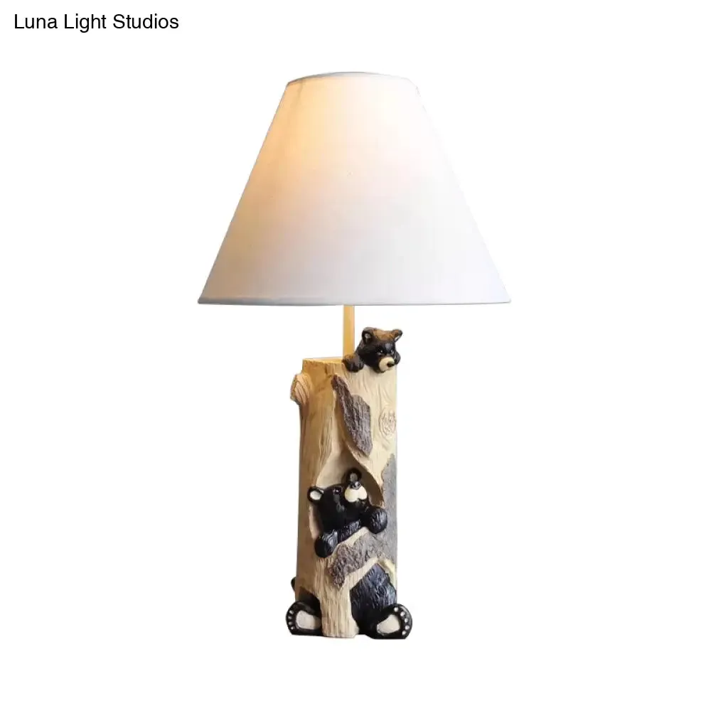 Tapered Fabric Desk Light - Country Style Table Lamp with Bear for Kid's Bedroom
