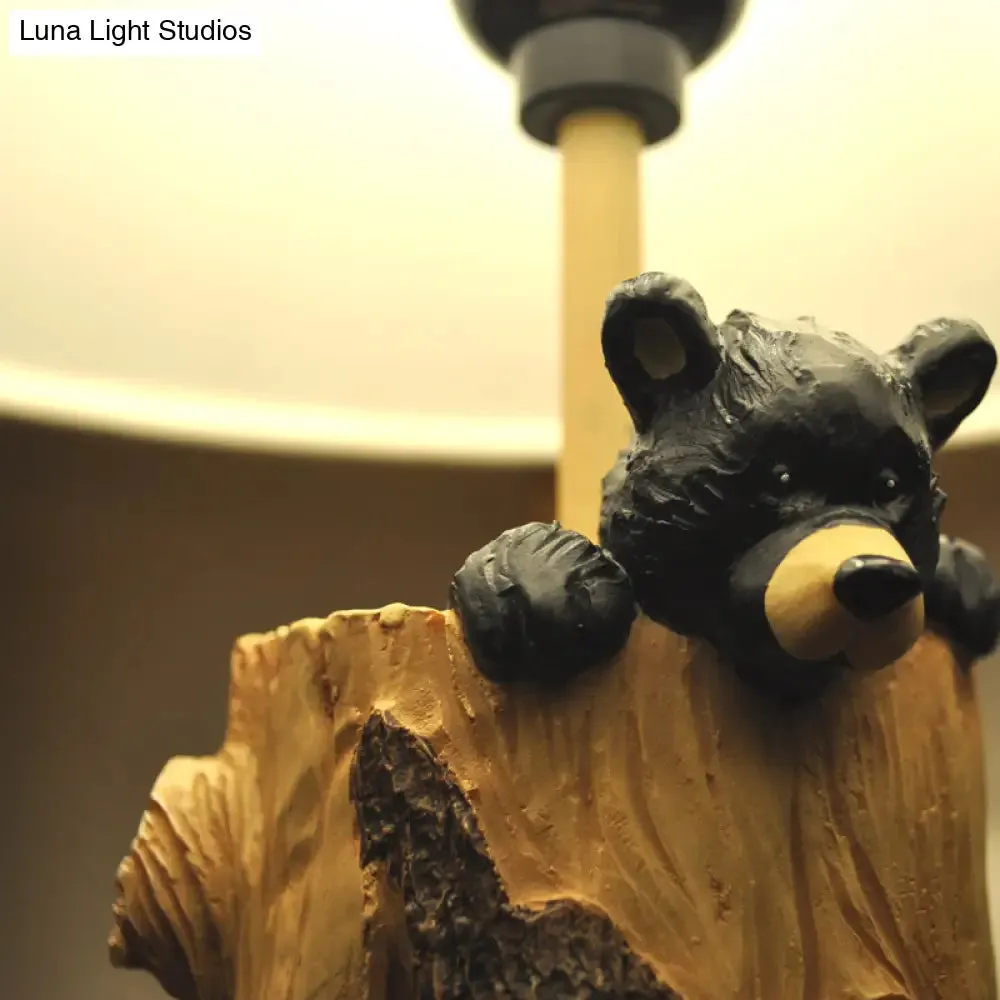 Tapered Fabric Desk Light - Country Style Table Lamp with Bear for Kid's Bedroom