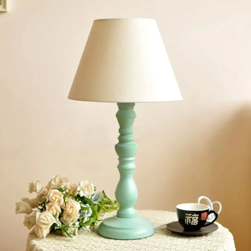 Traditional Style 1-Light Barrel Desk Lamp in White/Blue/Purple with Red Fabric Shade - Ideal Task Lighting for Bedroom
