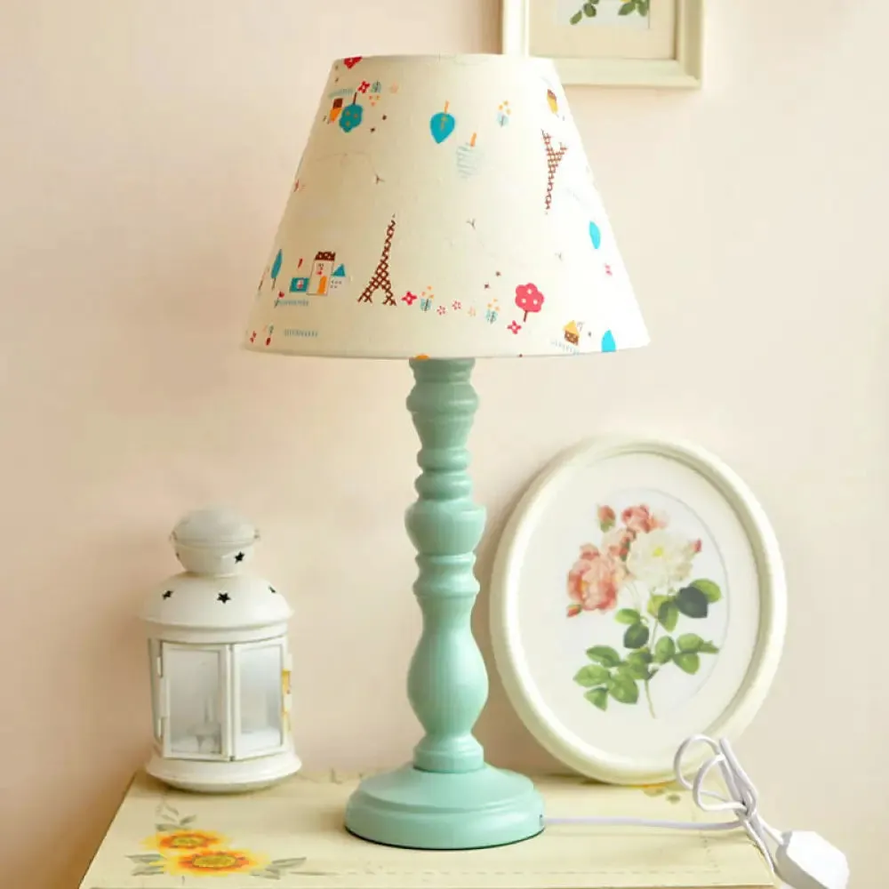 Traditional Style 1-Light Barrel Desk Lamp in White/Blue/Purple with Red Fabric Shade - Ideal Task Lighting for Bedroom