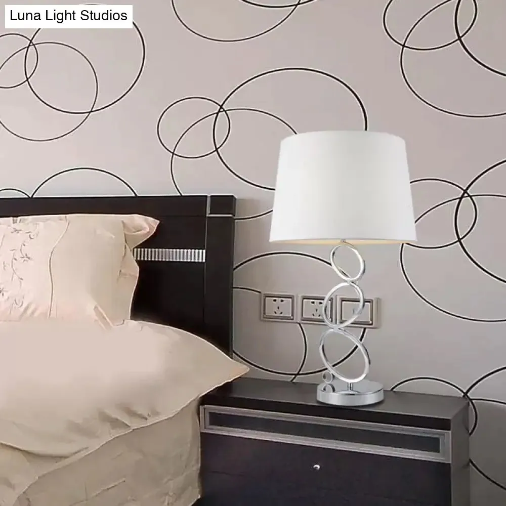 Traditional White Fabric Drum Desk Lamp - Bedroom Task Lighting with 1 Light and Ring