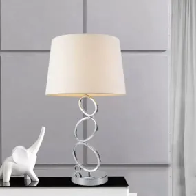 Traditional White Fabric Drum Desk Lamp - Bedroom Task Lighting with 1 Light and Ring