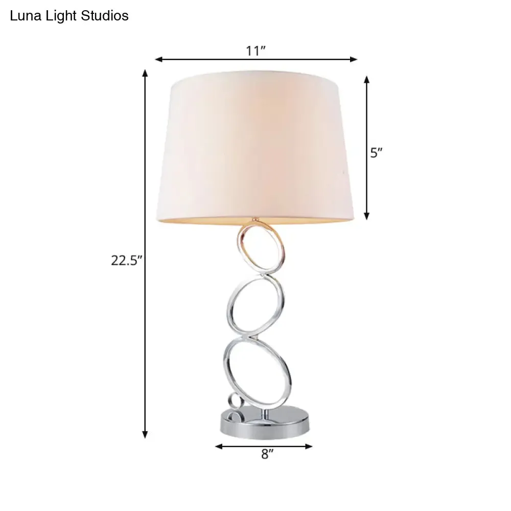 Traditional White Fabric Drum Desk Lamp - Bedroom Task Lighting with 1 Light and Ring