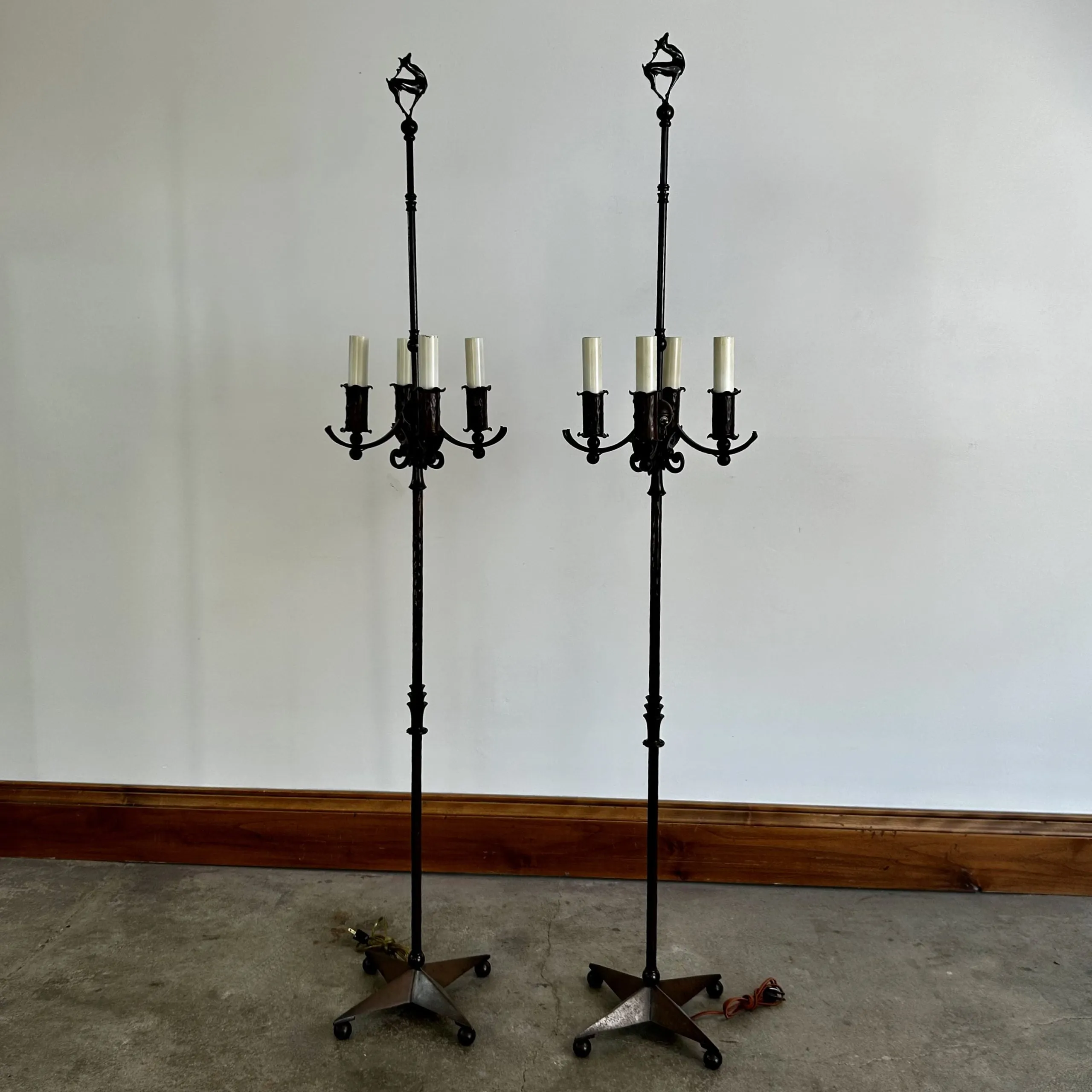 Vintage Ornate Floor Lamp with Four Candle Lights and Deer Finial