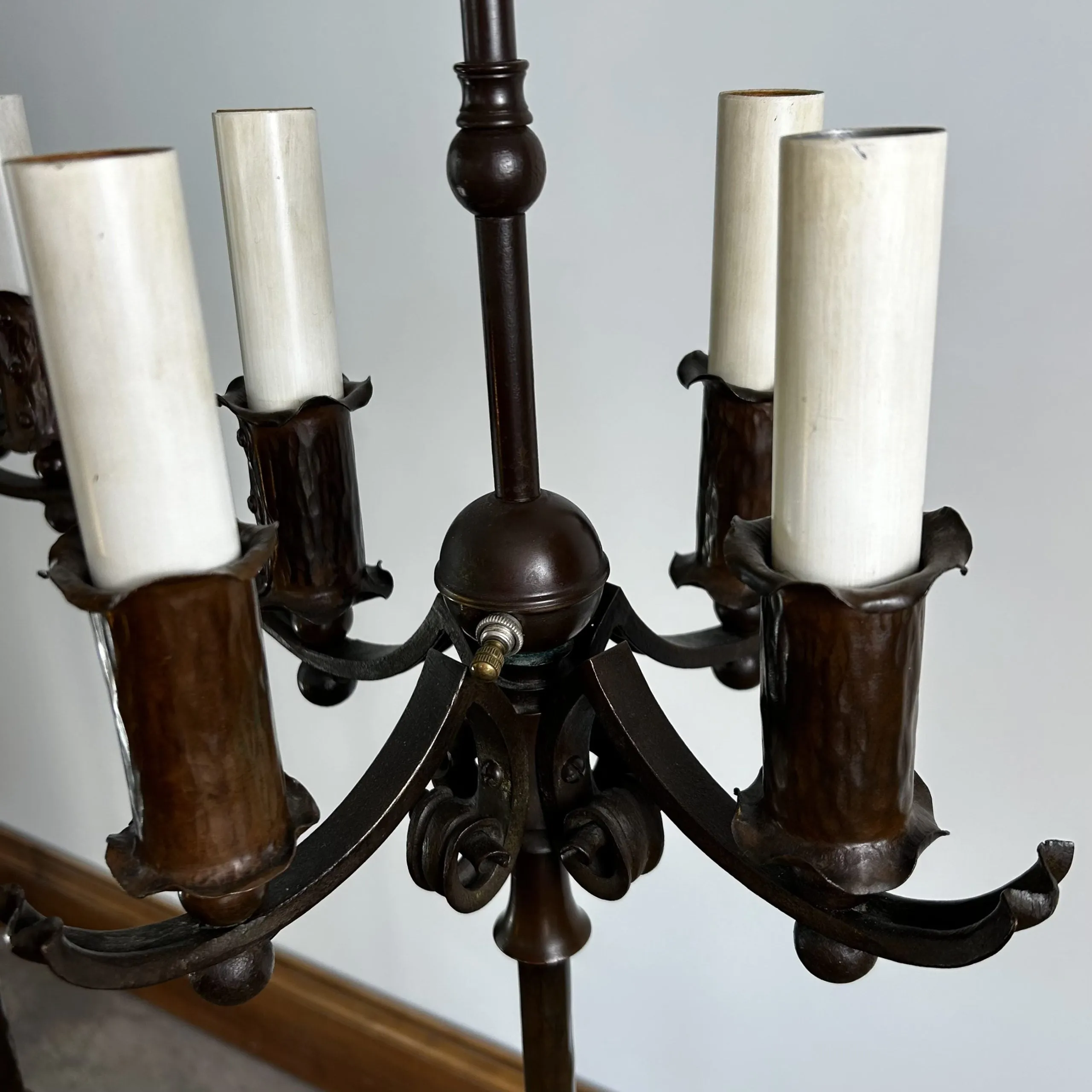 Vintage Ornate Floor Lamp with Four Candle Lights and Deer Finial
