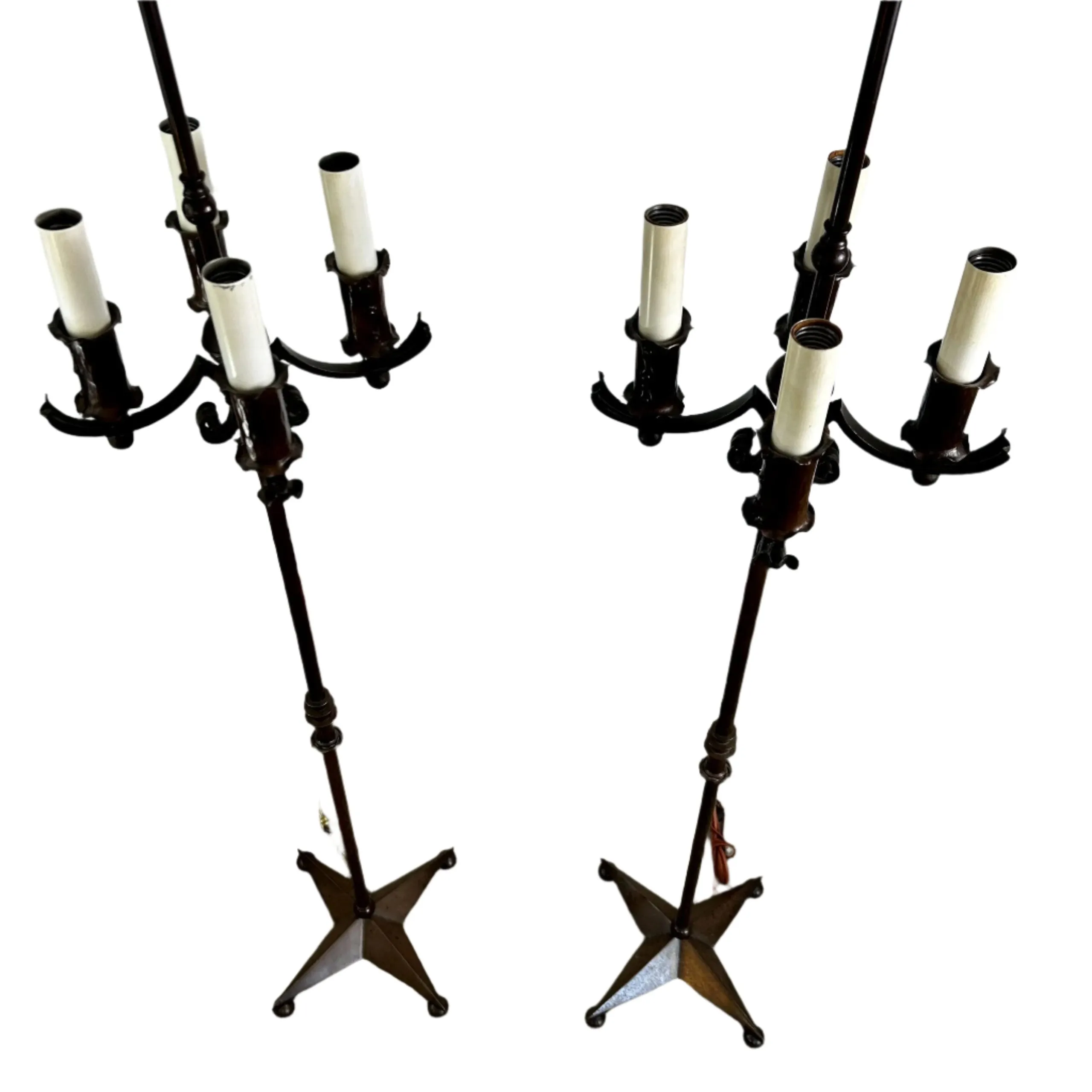 Vintage Ornate Floor Lamp with Four Candle Lights and Deer Finial