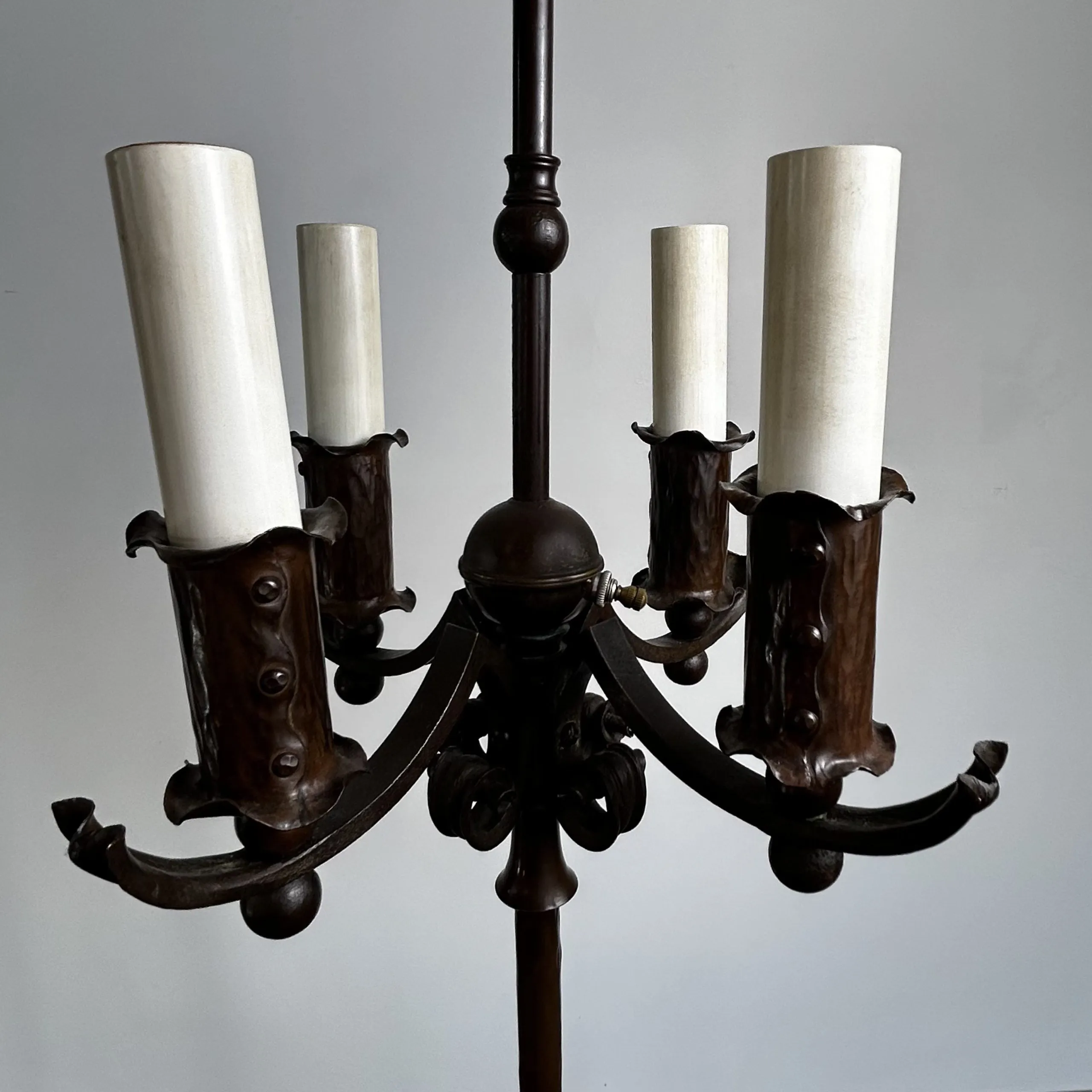 Vintage Ornate Floor Lamp with Four Candle Lights and Deer Finial