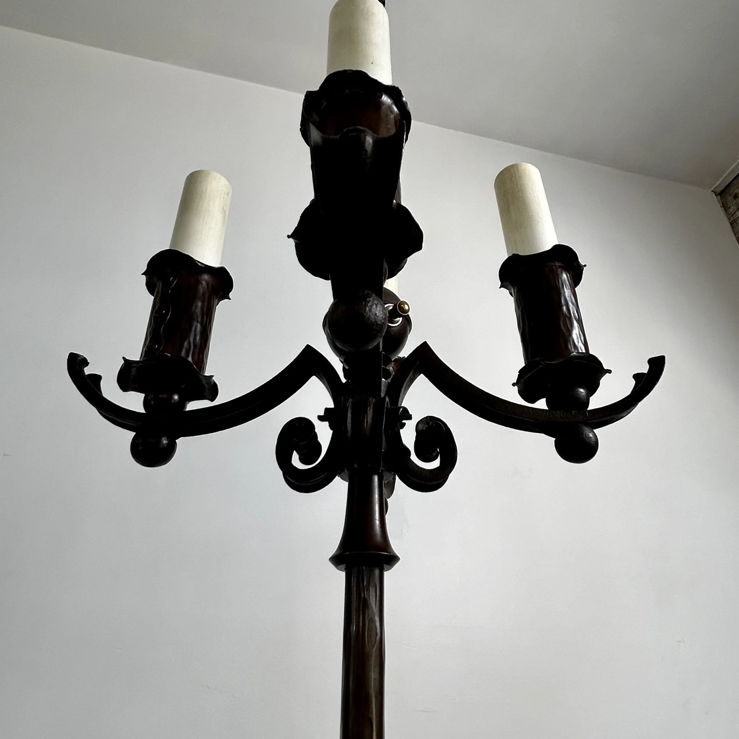 Vintage Ornate Floor Lamp with Four Candle Lights and Deer Finial