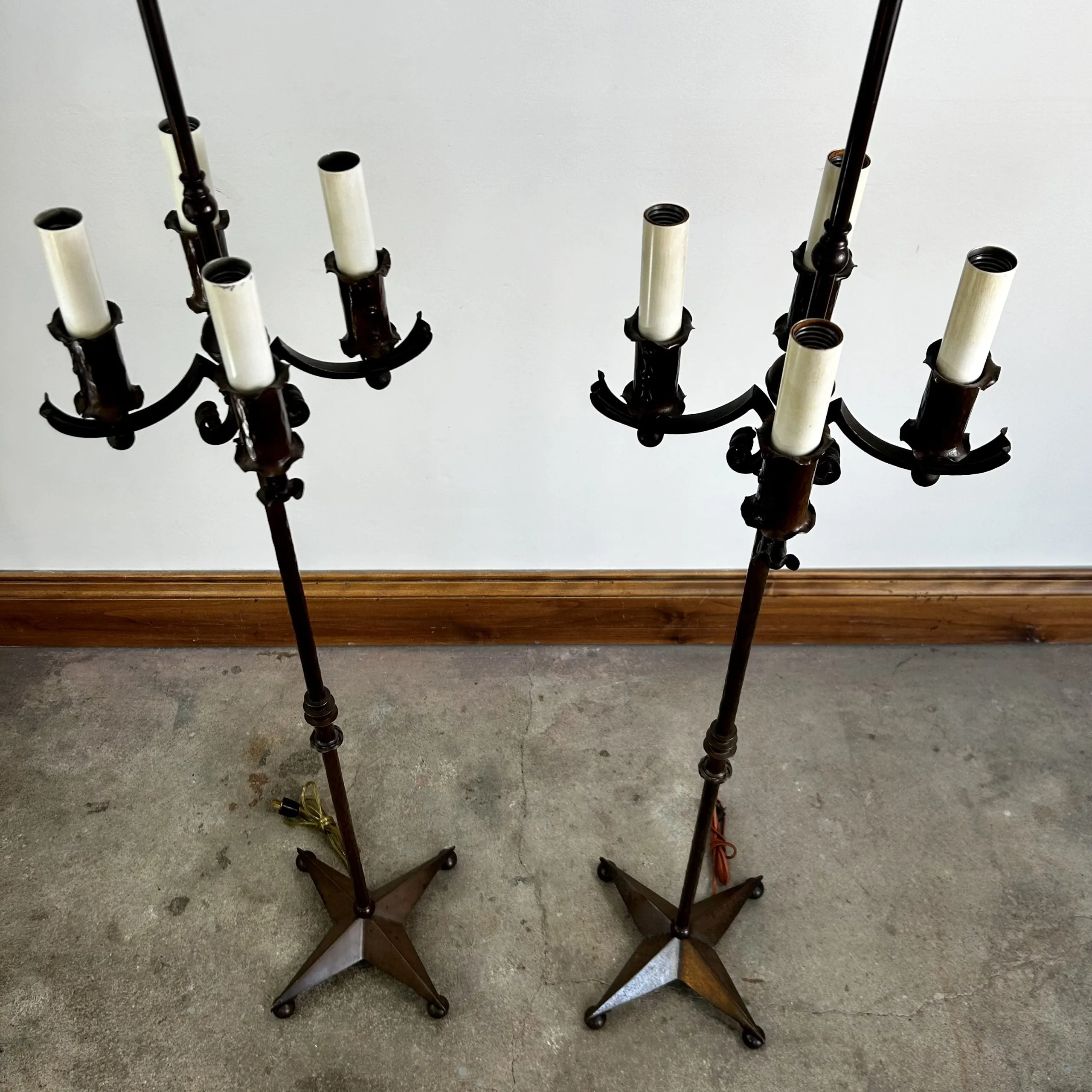 Vintage Ornate Floor Lamp with Four Candle Lights and Deer Finial