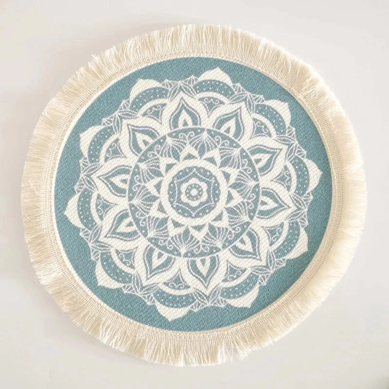Wenkouban Bohemian Round Placemats Simple Handwoven Jute Placemats Coasters Vintage Cotton Linen Mats Vase Mats Kitchen Accessories