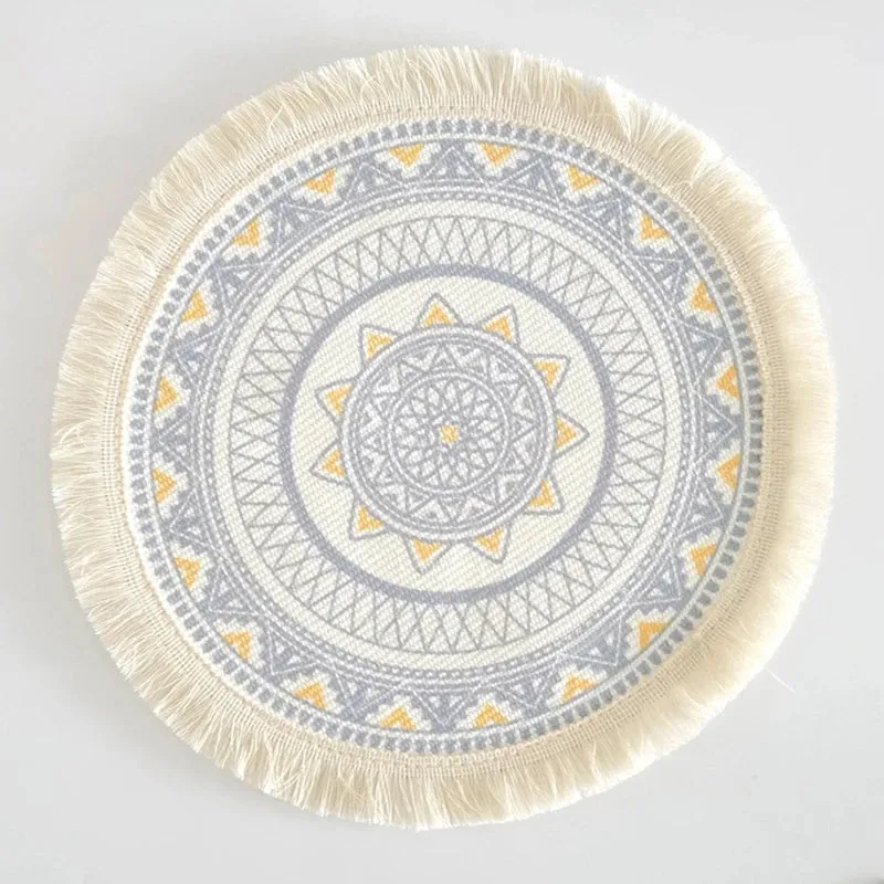 Wenkouban Bohemian Round Placemats Simple Handwoven Jute Placemats Coasters Vintage Cotton Linen Mats Vase Mats Kitchen Accessories