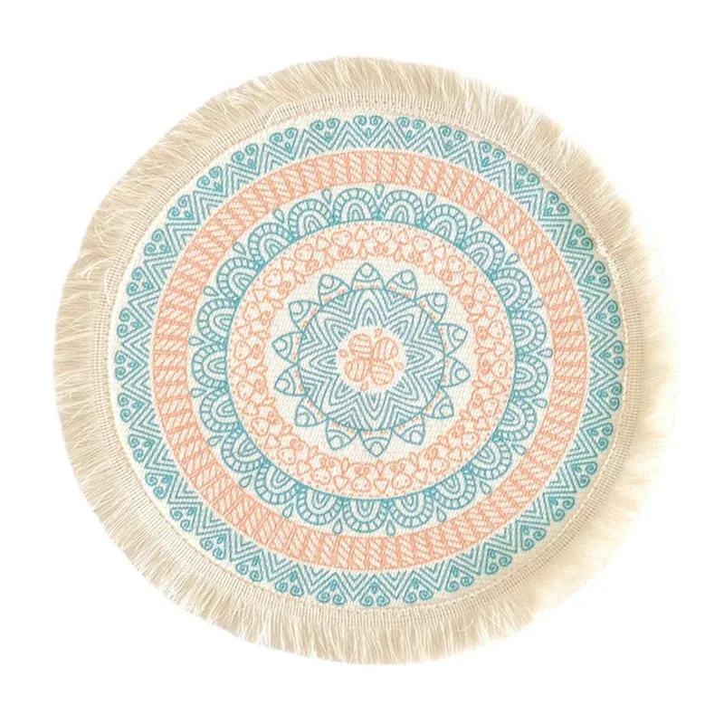 Wenkouban Bohemian Round Placemats Simple Handwoven Jute Placemats Coasters Vintage Cotton Linen Mats Vase Mats Kitchen Accessories