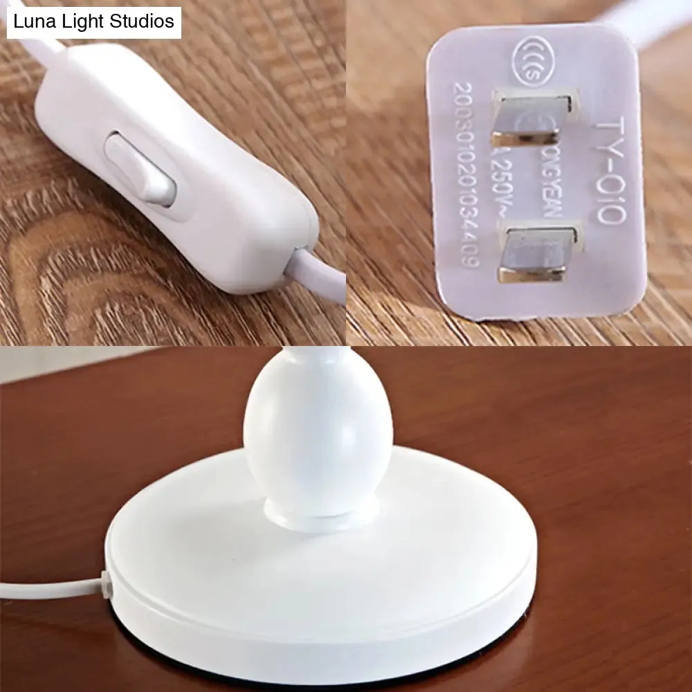 White Tapered Shade Plug-In Desk Light - Modern Fabric Reading Lamp for Study Room