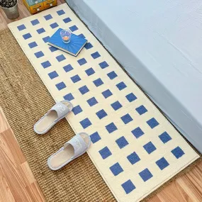 Yeknu Bedroom Bedside Carpet Checkered Floor Mat Girls Room Long Rug Plush Soft Fluffy Foot Mats Home Decoration Alfombra Dormitorio