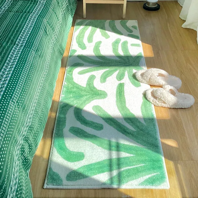 Yeknu Bedside Floor Mat Bedroom Carpet Green Bed End Long Strip Mats Soft Comfortable Home Decoration Rug Non-slip Alfombra Dormitorio