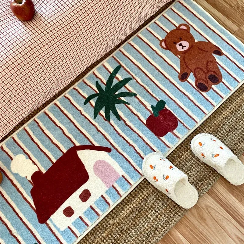 Yeknu Carpet for Bedroom Living Room Bedside Strip Foot Mat Cartoon Bear Soft Fluffy Rug Girls Room Imitation Cashmere Floor Mats