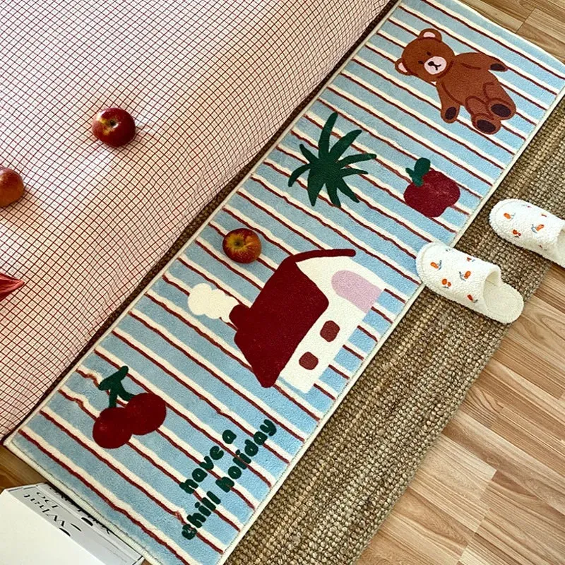 Yeknu Carpet for Bedroom Living Room Bedside Strip Foot Mat Cartoon Bear Soft Fluffy Rug Girls Room Imitation Cashmere Floor Mats