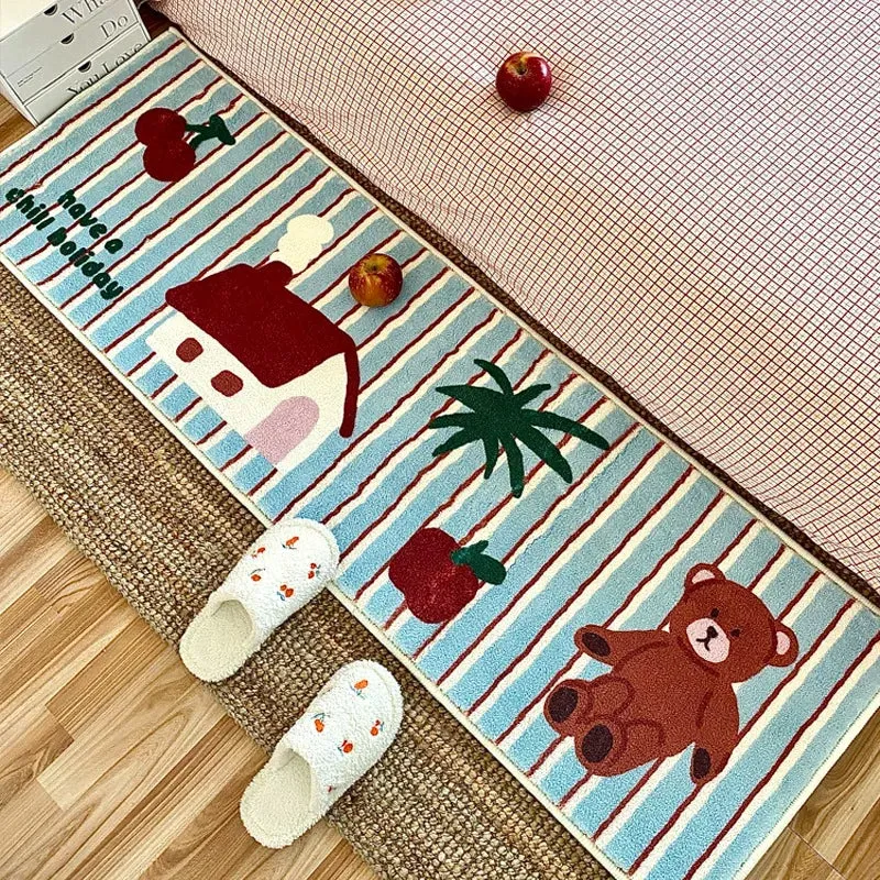 Yeknu Carpet for Bedroom Living Room Bedside Strip Foot Mat Cartoon Bear Soft Fluffy Rug Girls Room Imitation Cashmere Floor Mats