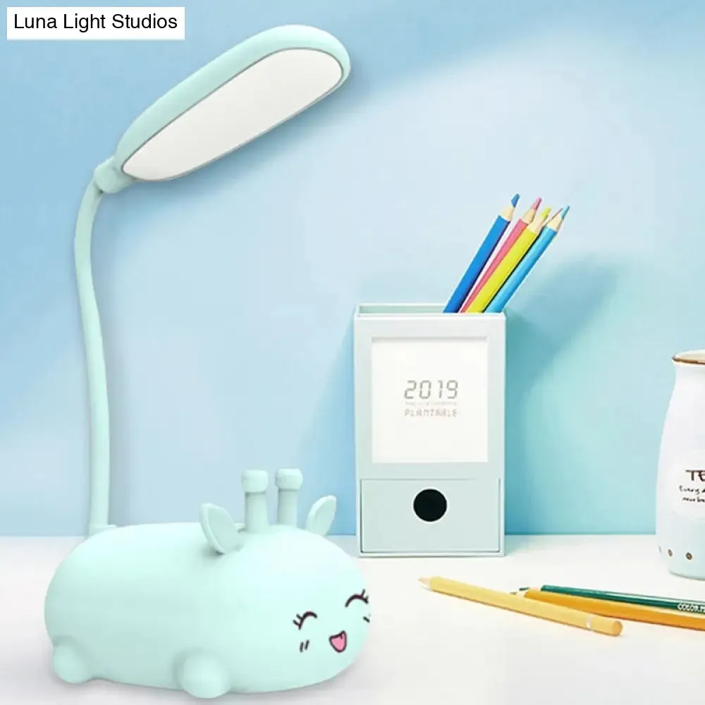 Zoey - Sika Cartoon Sika Deer Desk Lamp Plastic Kid Room LED Night Light with Flexible Arm in White/Pink/Blue