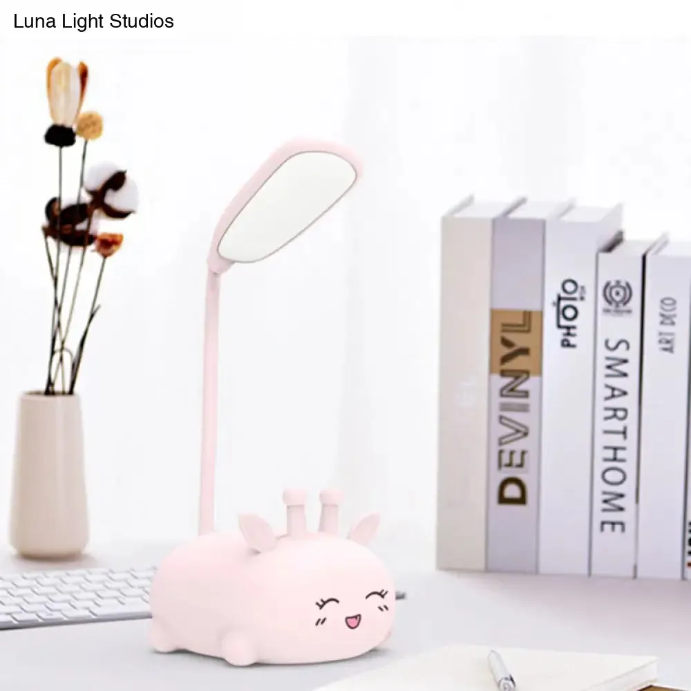 Zoey - Sika Cartoon Sika Deer Desk Lamp Plastic Kid Room LED Night Light with Flexible Arm in White/Pink/Blue